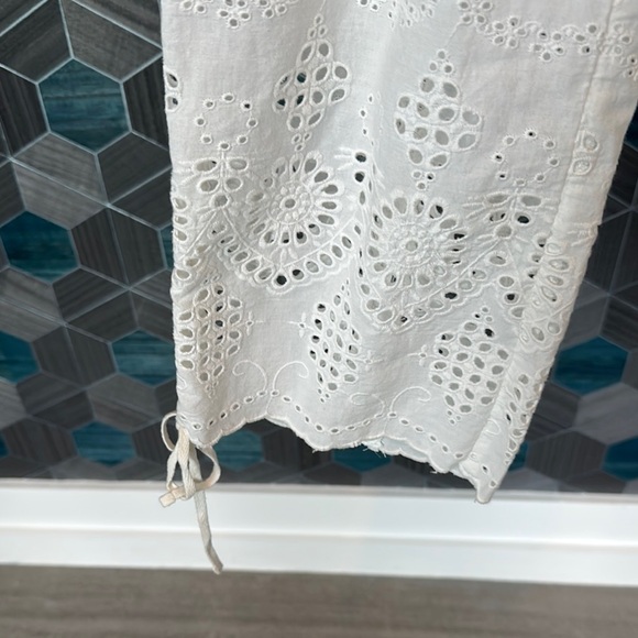 White Cropped Lace Pants with Eyelet Design - Picture 3 of 8